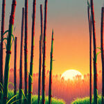 一片青皮甘蔗林，早晨太阳