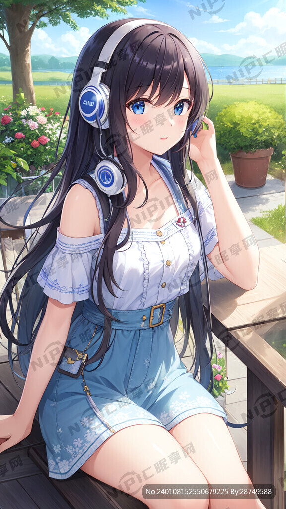女生带着耳机听歌