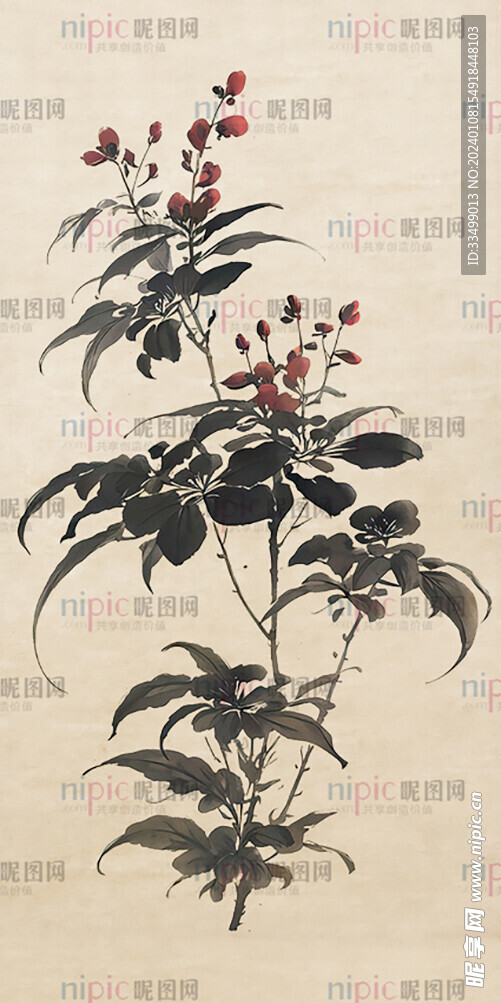 花卉花草水墨画免抠素材