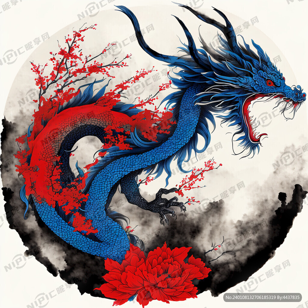 红蓝撞色 古风龙 国潮风