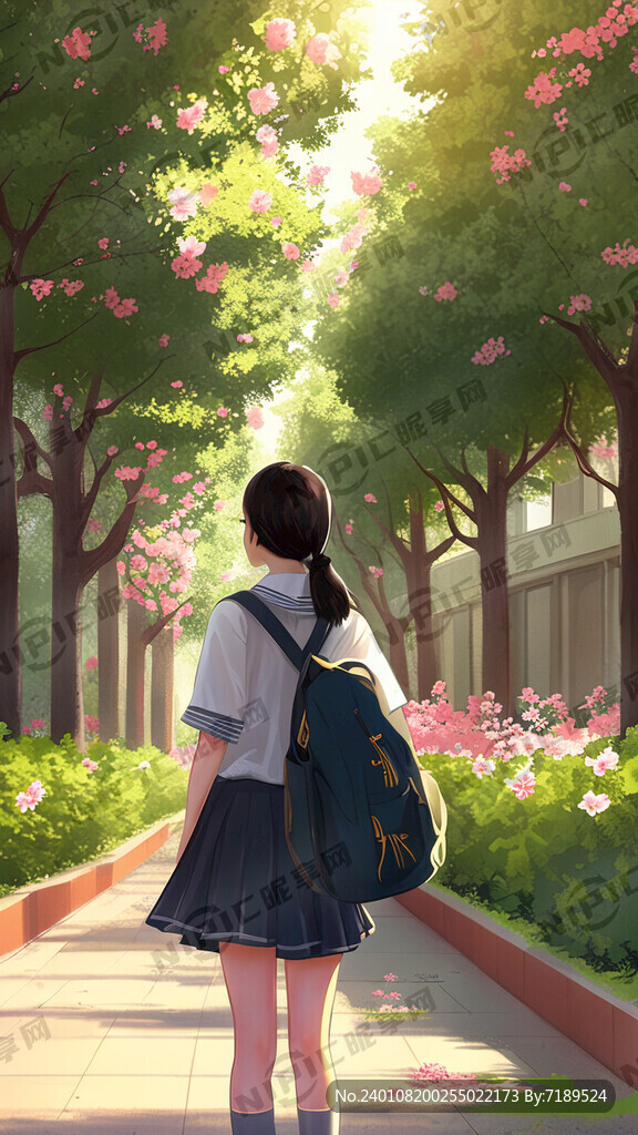 我和女同学 校园小树林 阳光