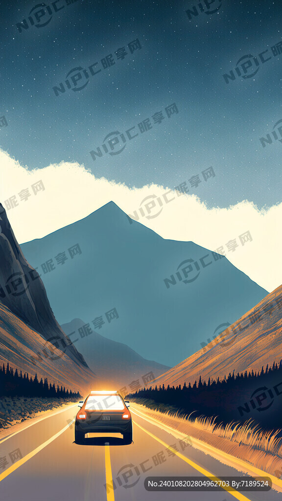 夜晚 深山 汽车在山路上行驶