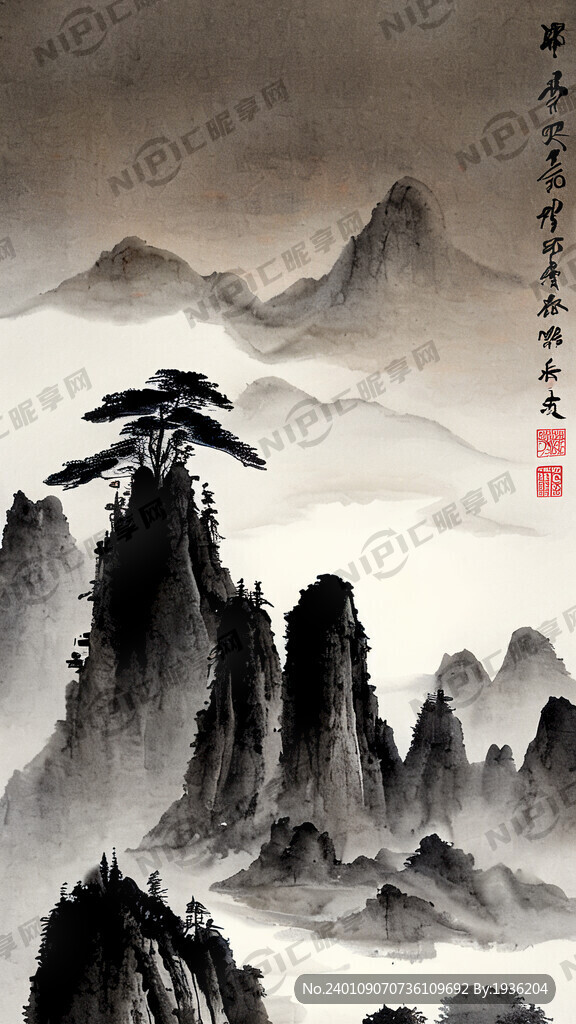山谷 中国风 中国画 山水