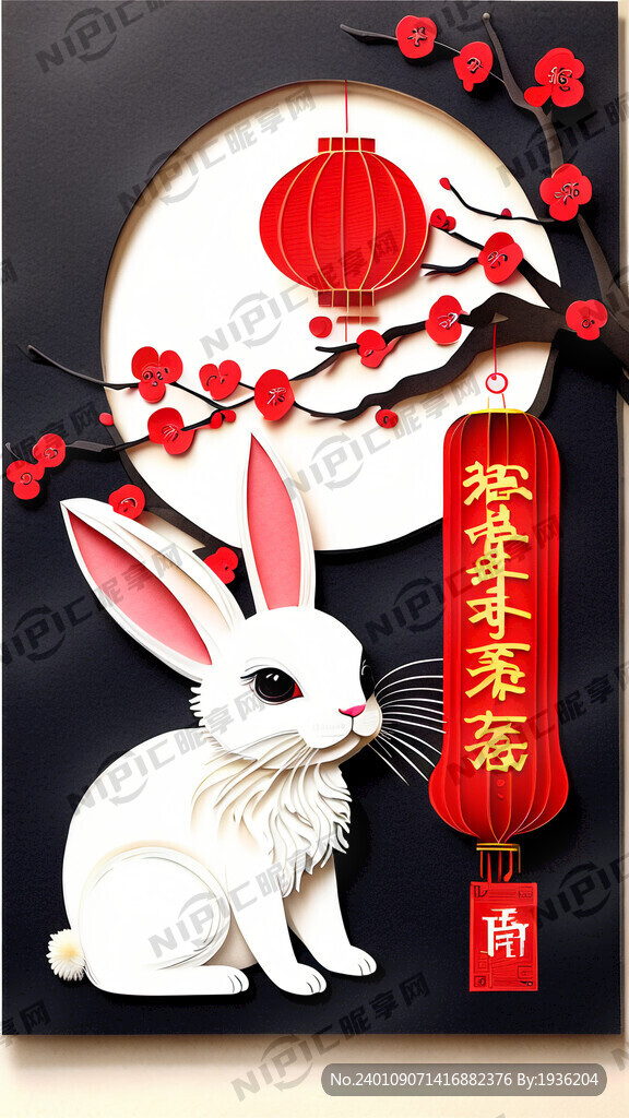 衍纸艺术 春节 可爱兔子 红梅