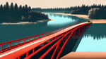 大桥 湖面 科技线条 红色 一辆汽在桥面上 光影效果