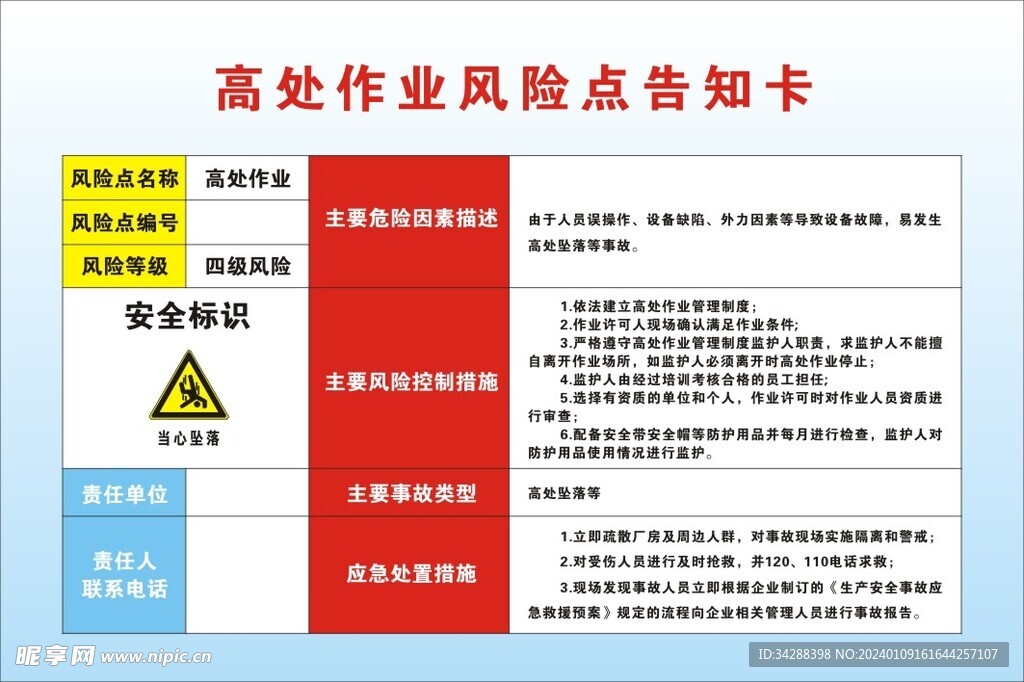 高处风险点告知卡