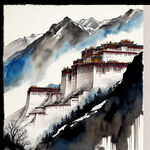 青稞，布达拉宫，雪山组成一幅丰收的画面