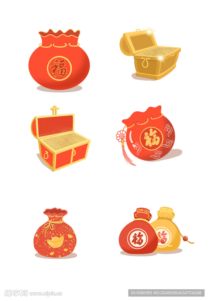 新年过年节日喜庆福袋红包藏宝箱