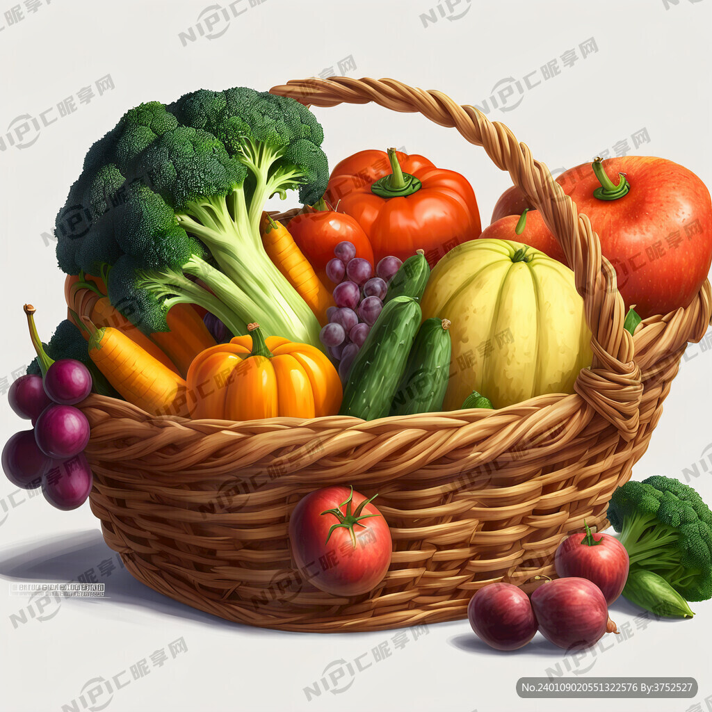 完整的篮子 新鲜的 水果 蔬菜