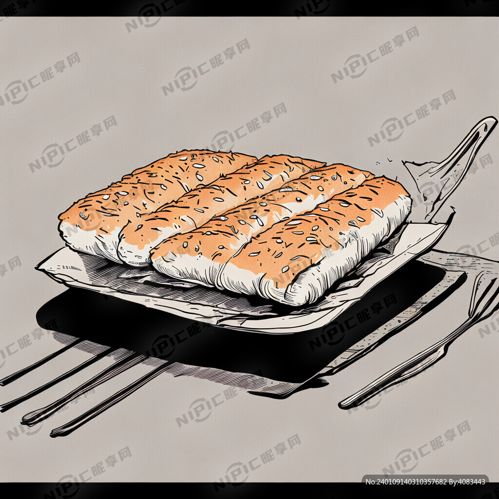 烧饼夹肉线条画