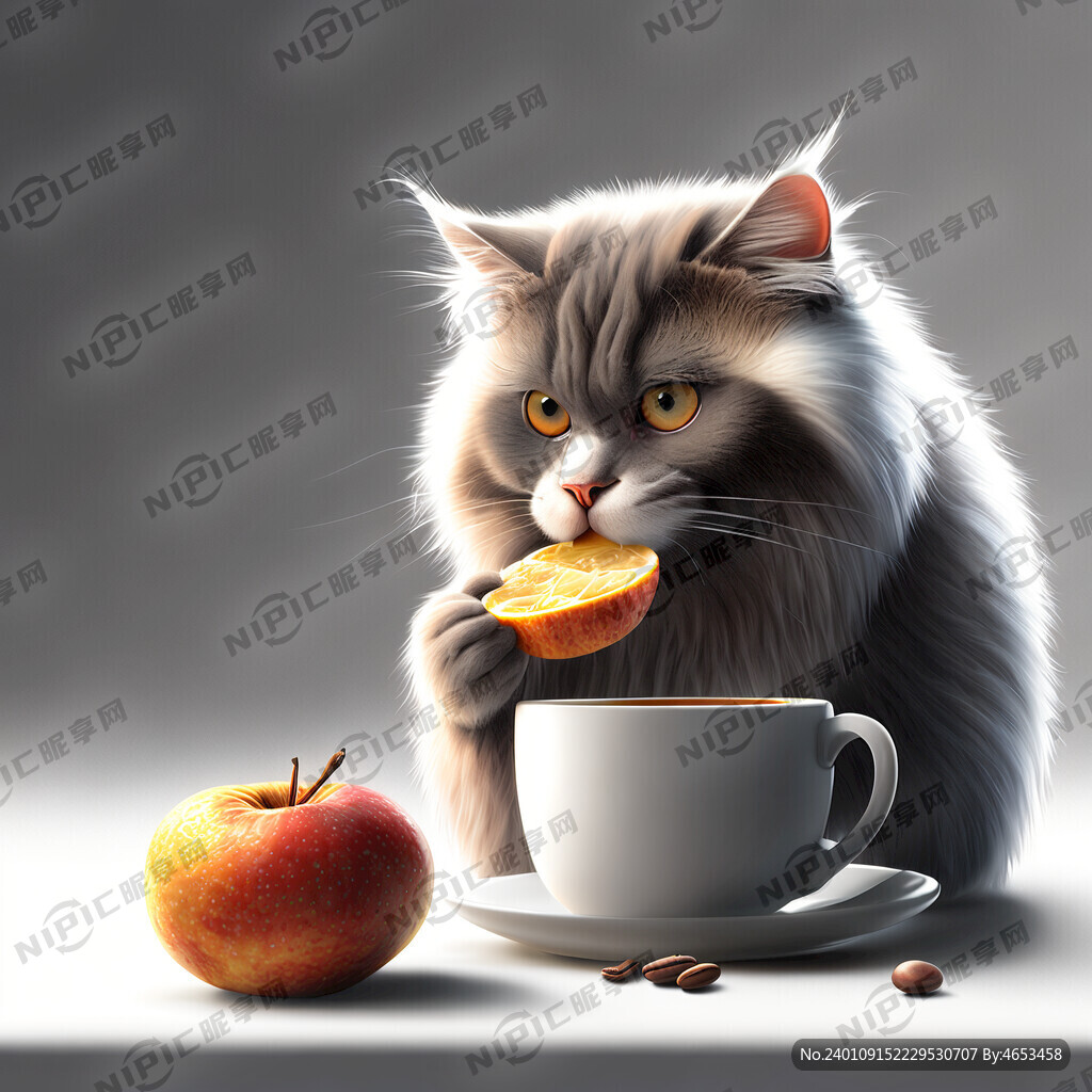 麝香猫 吃咖啡果 白色背景