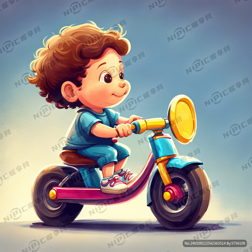 儿童骑平衡车 卡通图