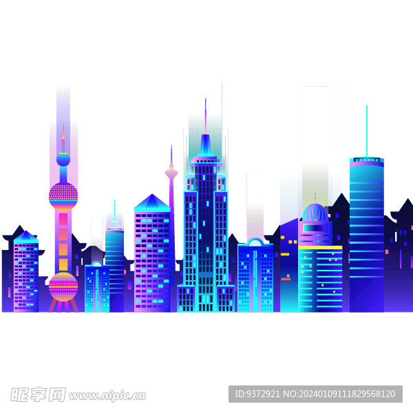 上海夜幕建筑矢量插画