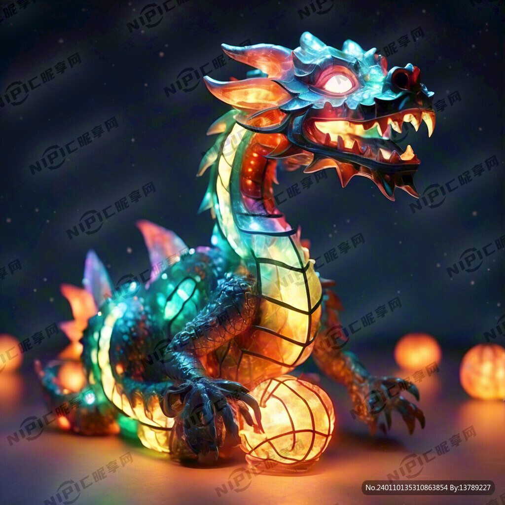 花灯龙 盘着 仰头 纯色背景