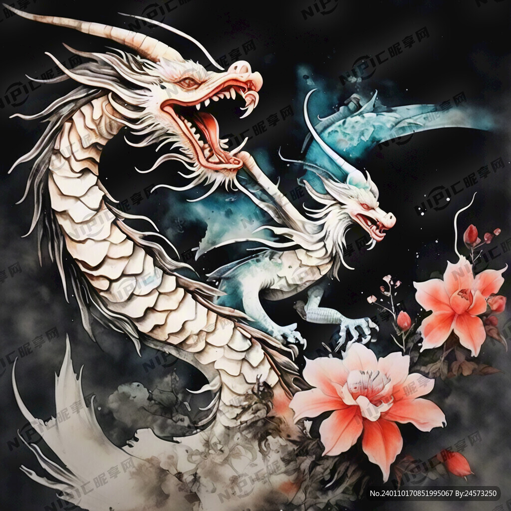 AI创作图两条中国飞龙nipic.com-昵图网