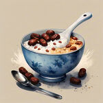 一碗八宝粥，碗里有红枣，勺子，国潮插画风格，