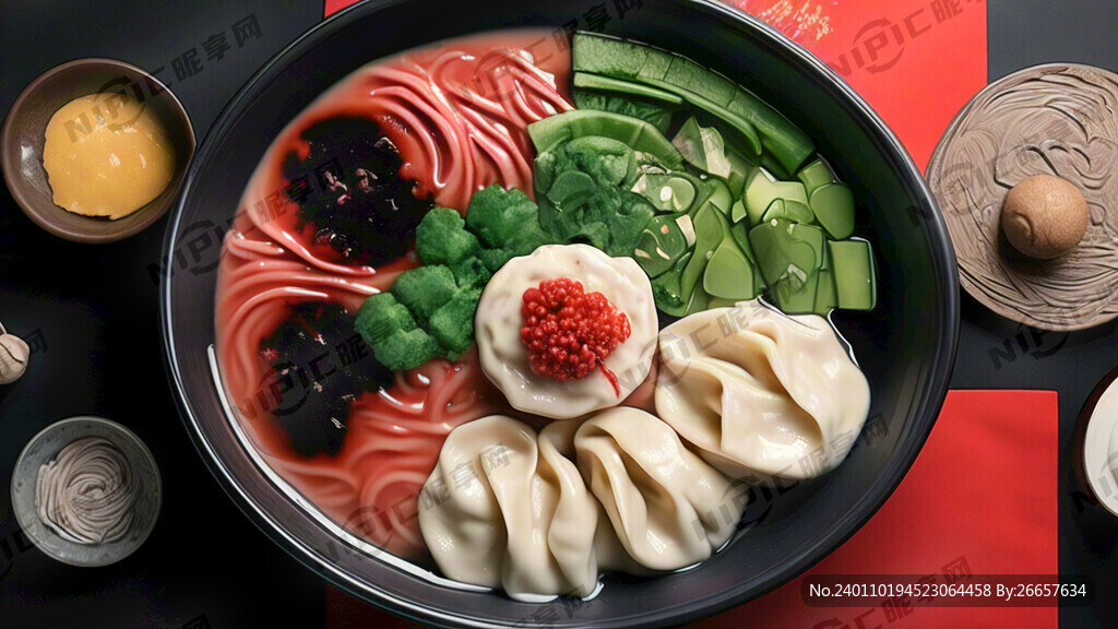一碗小混沌 俯视图 纯黑背景