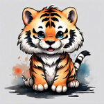 小老虎，可爱的，萌萌的，站立起来，简化，简单，动漫，中国风，中国画，高雅，高清，仙风道骨