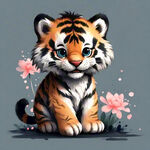 小老虎，可爱的，萌萌的，站立起来，简化，简单，卡通，中国风，中国画，高雅，高清，仙风道骨