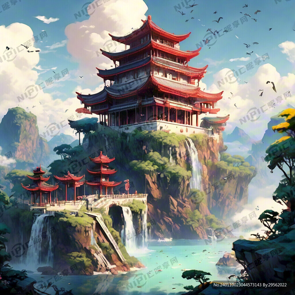 游戏梦幻唯美新中式宏大风景