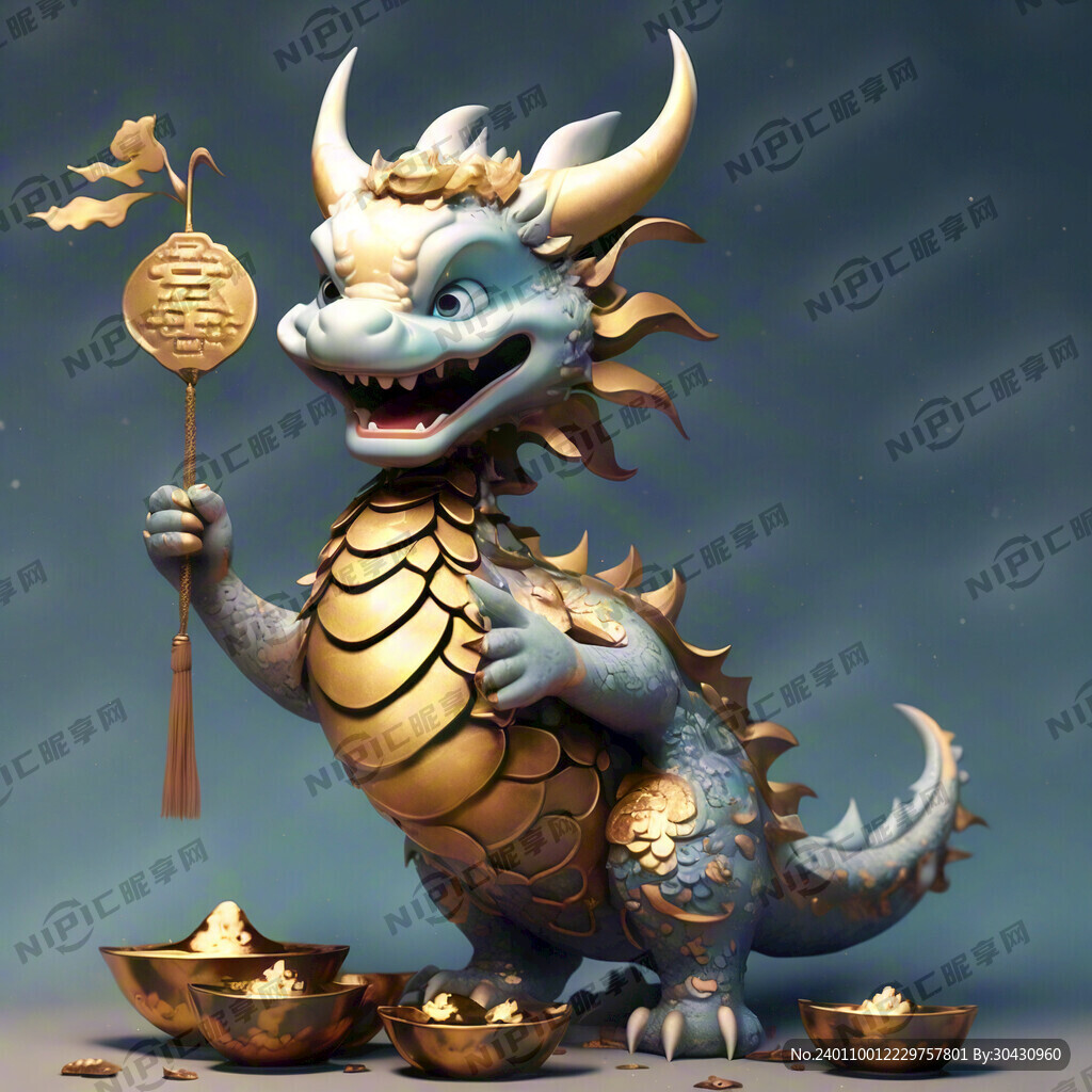 卡通形象的中国龙形象旁边都是祥