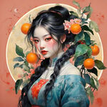 中国风，中国画，沃柑，少女，中国龙