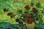 梵高画风红色玫瑰封面背景油画