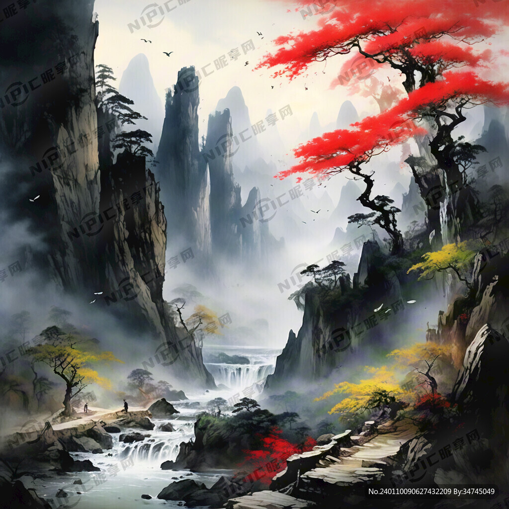 山谷 中国风 中国画 山水