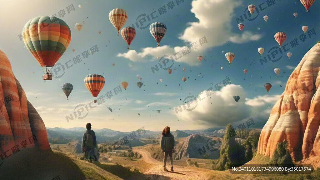 欧美爽朗热气球梦幻背景图