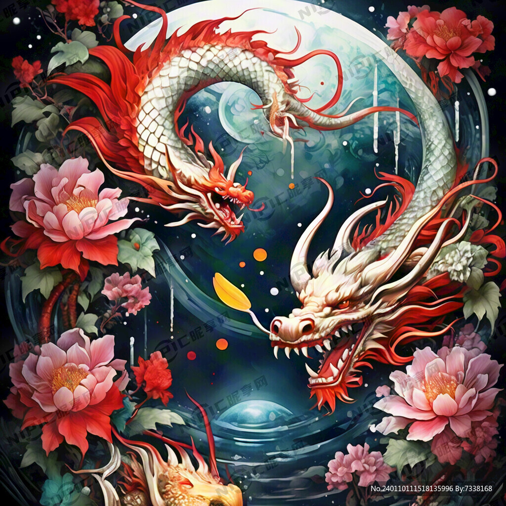 龙年年画 大红色调 中国风