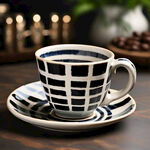 画一幅有设计感的格子风格陶瓷咖啡杯碟