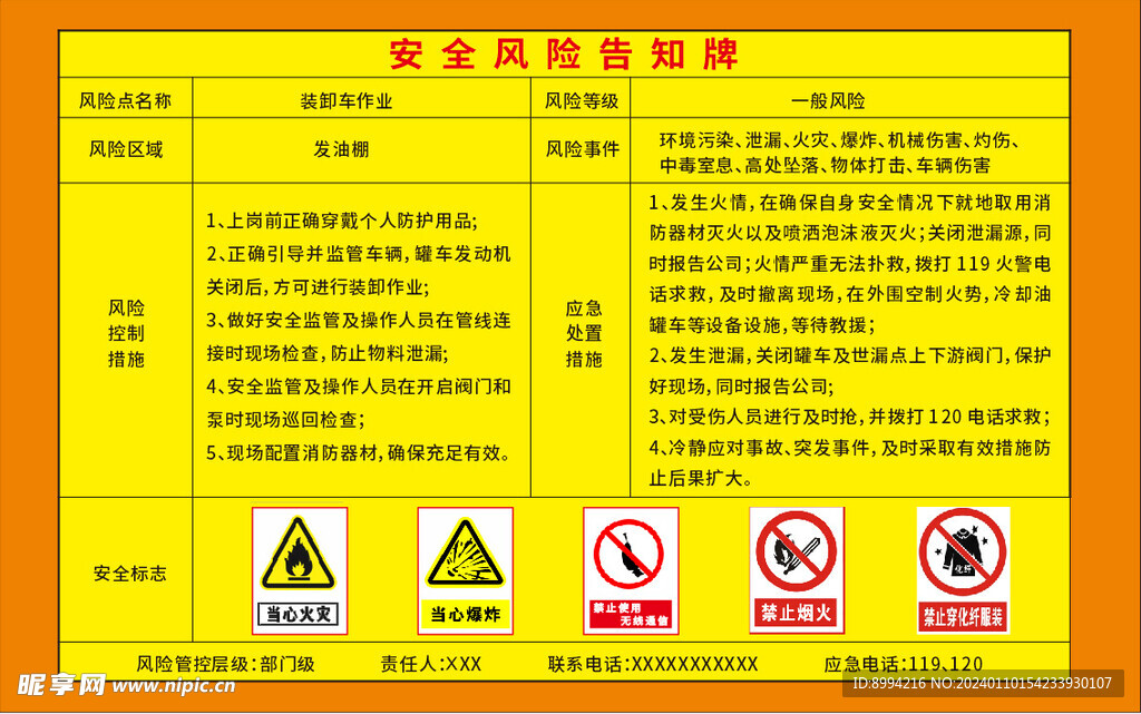 发油棚安全风险告知牌