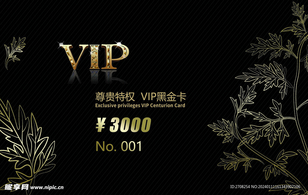 高端VIP会员卡金卡磁卡唯美