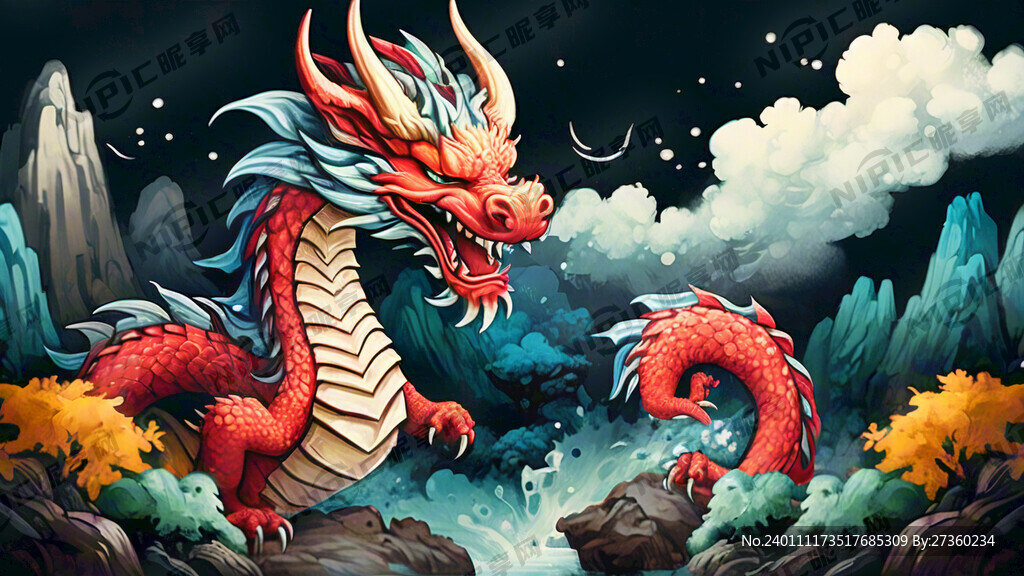 卡通龙 手绘龙 龙 长比例