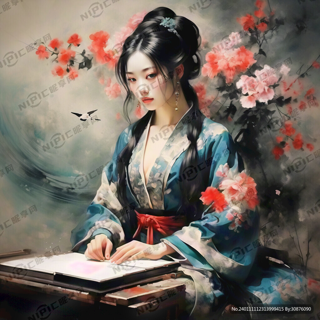 生成一副带有陳字的中国风美女画