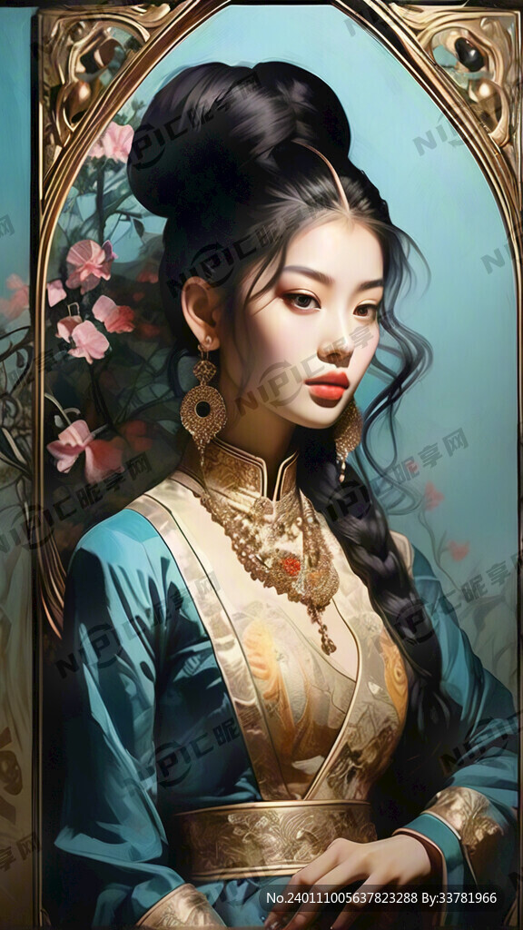 藏青色背景 带藏元素金色线框