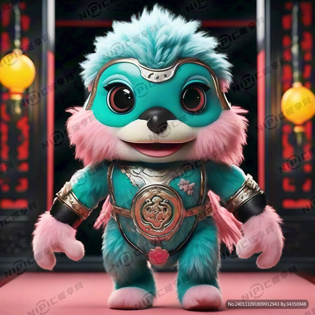 奔跑的吉祥物 粉红黄蓝绿色