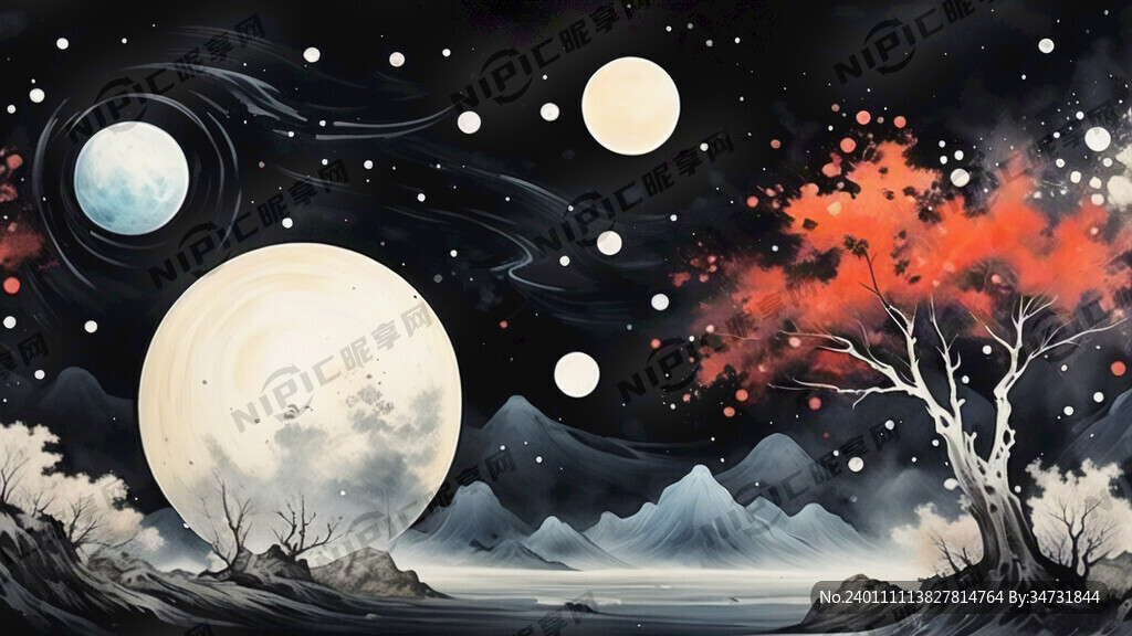 黑色星空里面隐约有一个星球