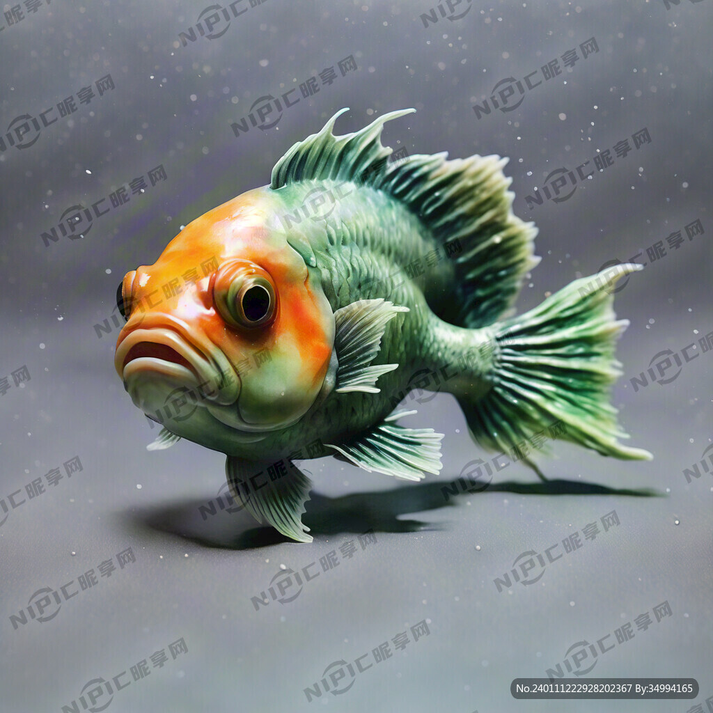 侧面绿色水彩娃娃鱼