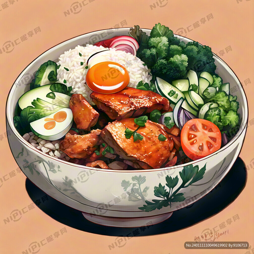 鸡肉米饭沙拉碗