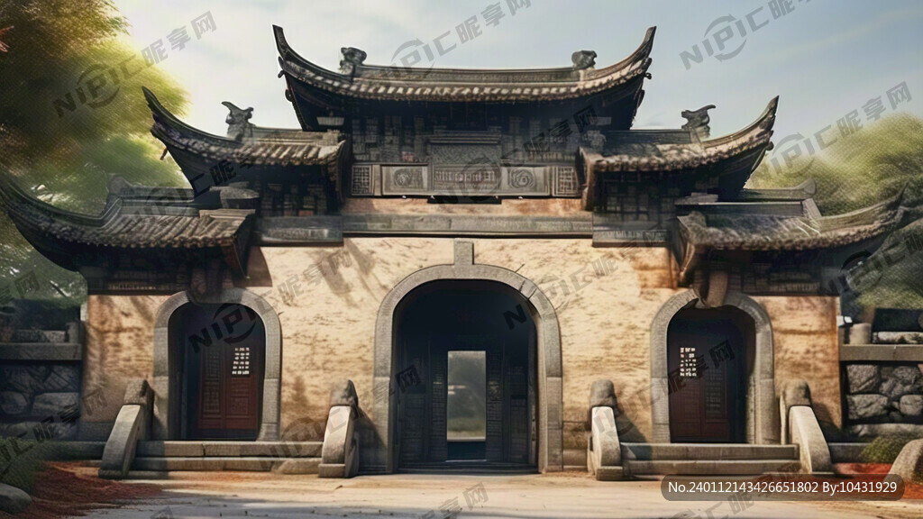 汉代寺院山门侧面四十五度