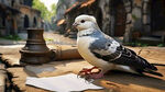 古老的村庄，有一只信鸽和一张写有地址的纸条。
