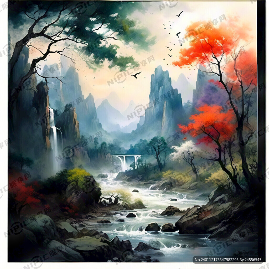山谷 中国风 中国画 山水