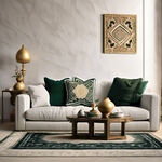 带有阿拉伯地毯的欧式亮白色简约风格客厅
