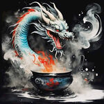 烟雾，中国龙造型，水墨
