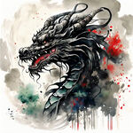 烟雾，中国龙造型，水墨