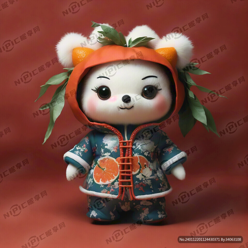 柑橘人偶吉祥物  新年风格 