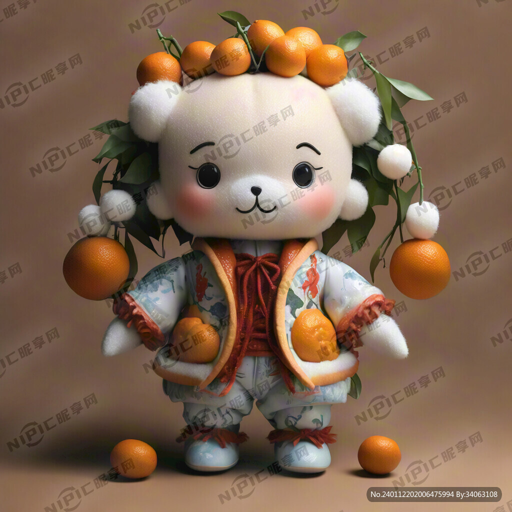 柑橘玩偶吉祥物  新年风格  