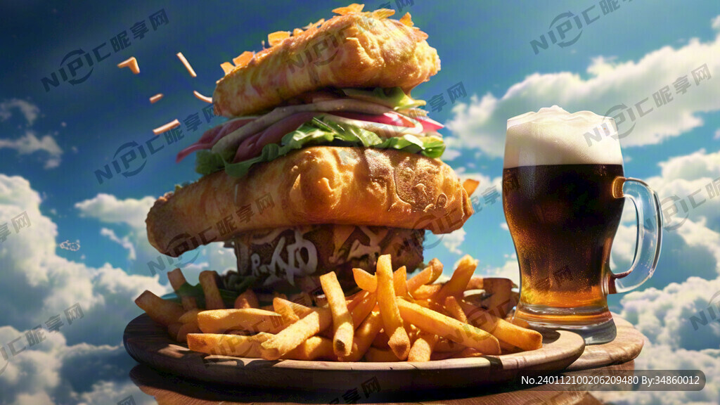 薯条 啤酒 天空