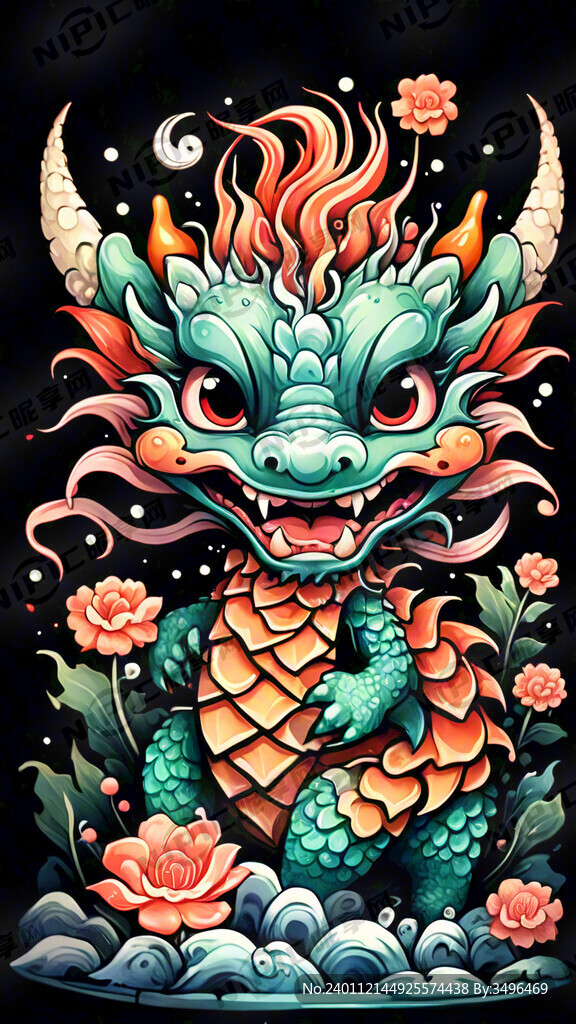 插画国潮卡通可爱龙